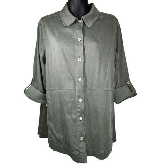 Soft Surroundings Womens Tunic Top Thelma Tencel Roll Tab Sleeve Olive‎ Size S - Picture 15 of 16